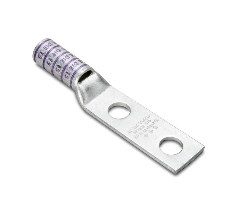 Burndy YAZ2C-2N Two Hole Hylug Code Conductor Long Barrel Copper Compression Terminal with Inspection Window, #2AWG Conductor, 1/2" Stud Hole Size, 1-3/4" Stud Hole Spacing, 0.83" Tongue Width, 4.60" Length - Image 1